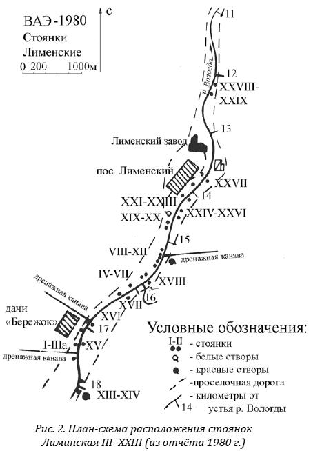 План-схема расположения стоянок Лиминская III–XXIII (из отчёта 1980 г.)