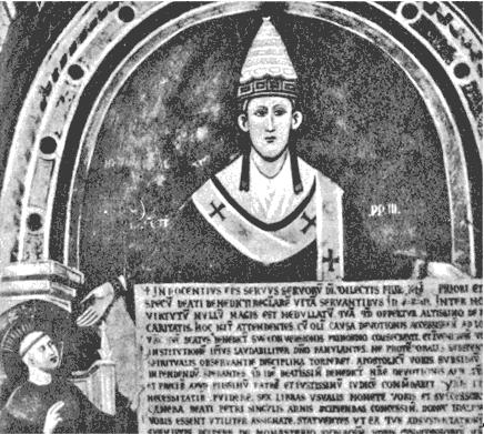 Папа Иннокентий III и св. Доминик. Фреска в церкви Сурбиако, Италия