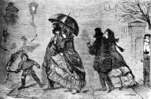 Лондонский туман. Рисунок из журнала «Панч». 1853