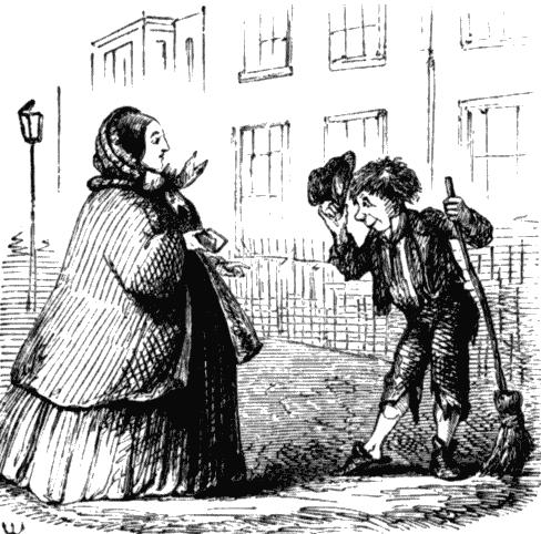 Мальчик &ndash; подметальщик перекрестков. Рисунок из журнала &laquo;Панч&raquo;. 1853