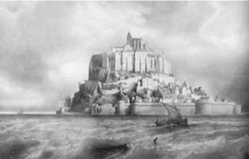 Сан8209;Мишель во время прилива. Литография XIV в. Сан8209;Мишель во время прилива. Литография XIV в.