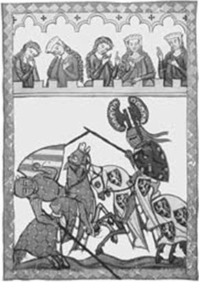 Рыцарский поединок (с манускрипта XIV в.) Рыцарский поединок (с манускрипта XIV в.)